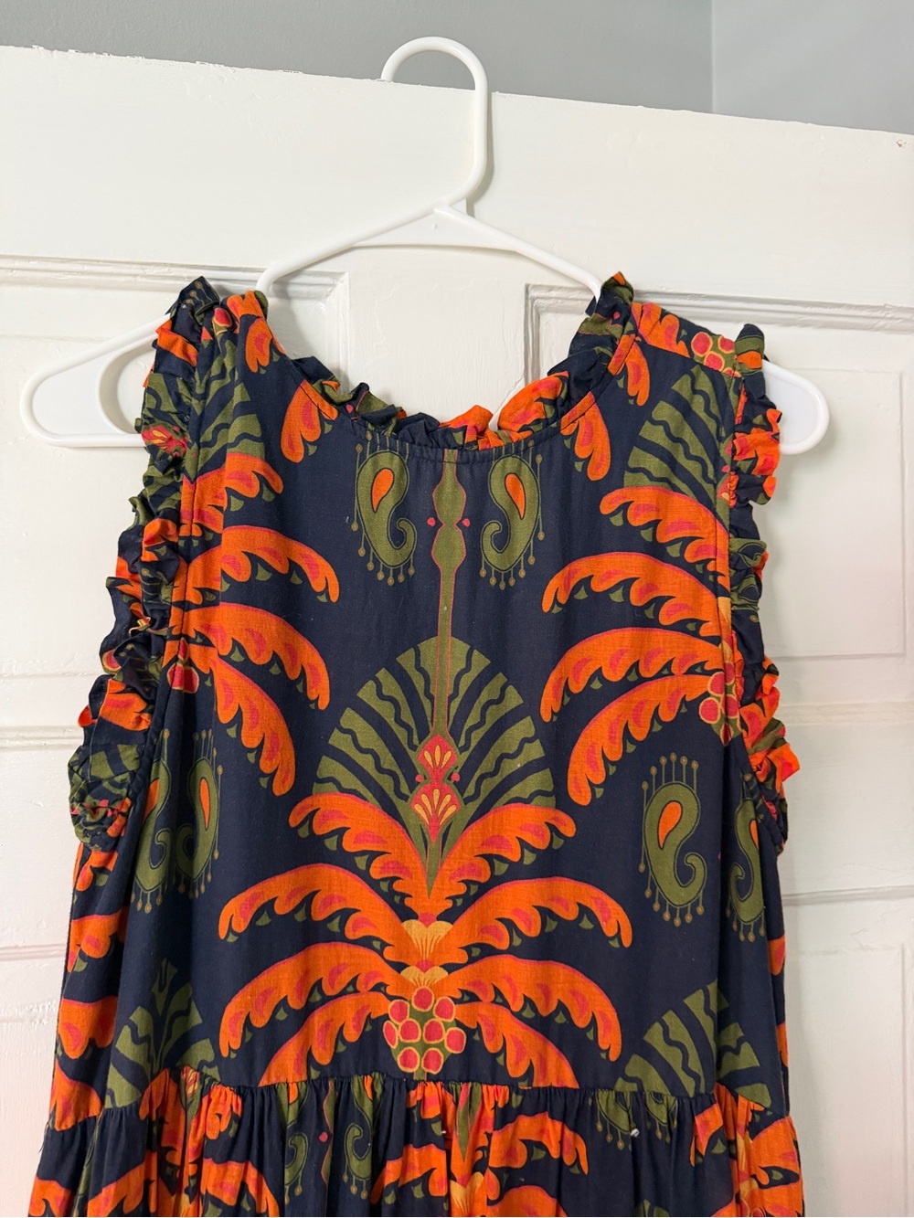 Jude Connally Navy Tank Top with Orange & Olive Botanical Print